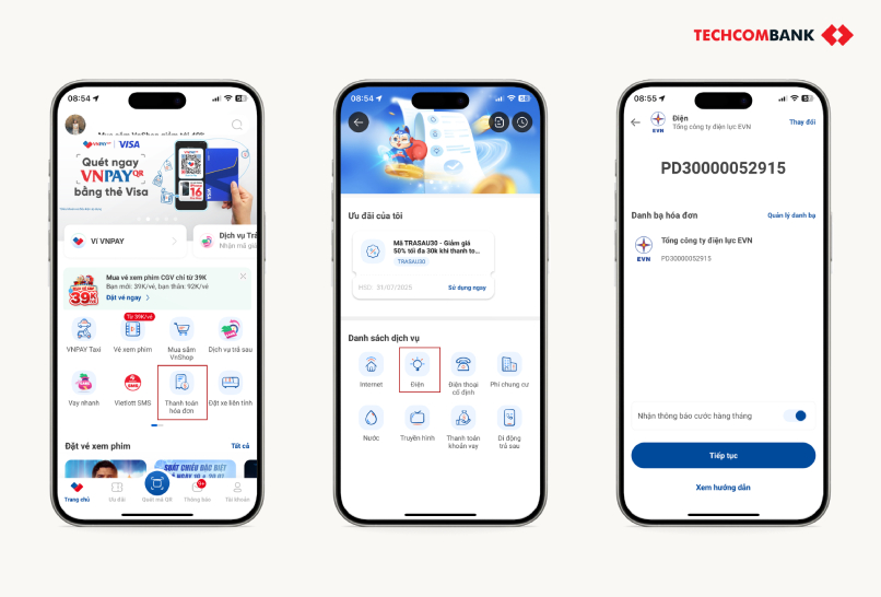 Đóng tiền điện với tính năng Thanh toán hoá đơn trên VNPAY