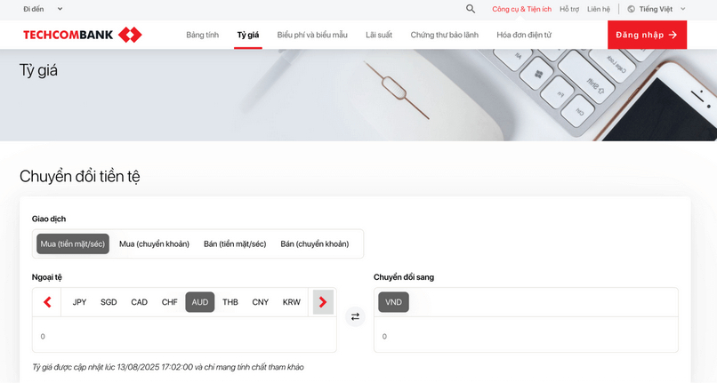 Truy cập website Techcombank để cập nhật tỷ giá Euro chính xác hơn.