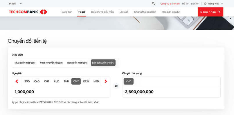 Truy cập website các ngân hàng để cập nhật tỷ giá chính xác hơn.