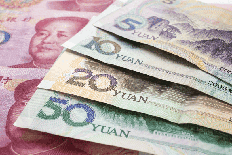 Các mệnh giá tiền Nhân dân tệ đang được lưu hành tại Trung Quốc.