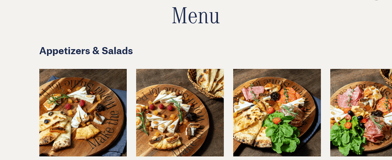 Menu đa dạng tại Pizza 4Ps.