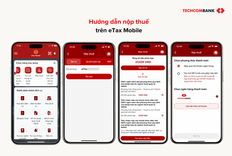 Các bước nộp thuế trên eTax Mobile.