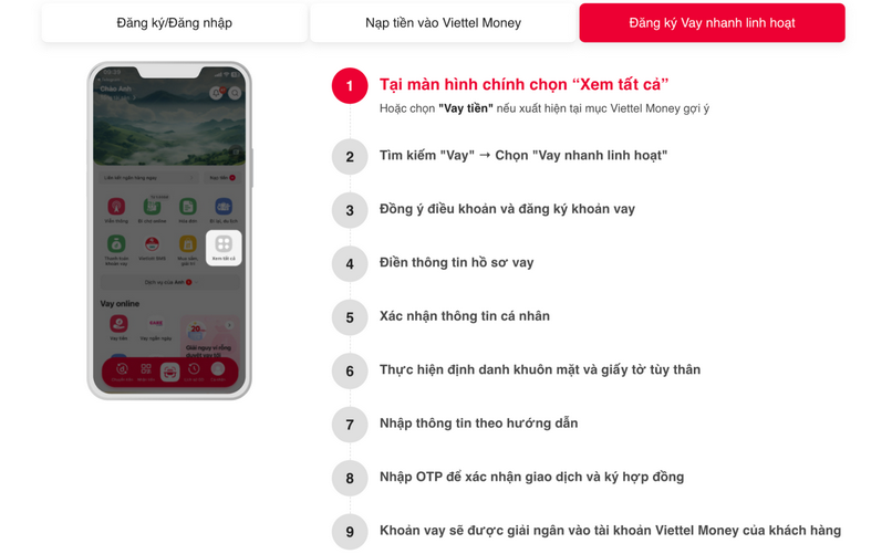Vay tiền nhanh linh hoạt trên ứng dụng Viettel Money.