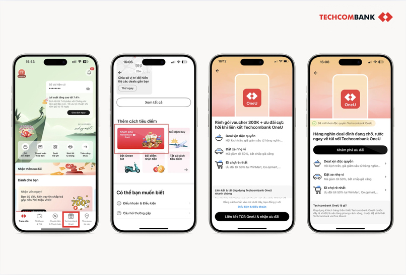 Hướng dẫn cách liên kết app Techcombank OneU.