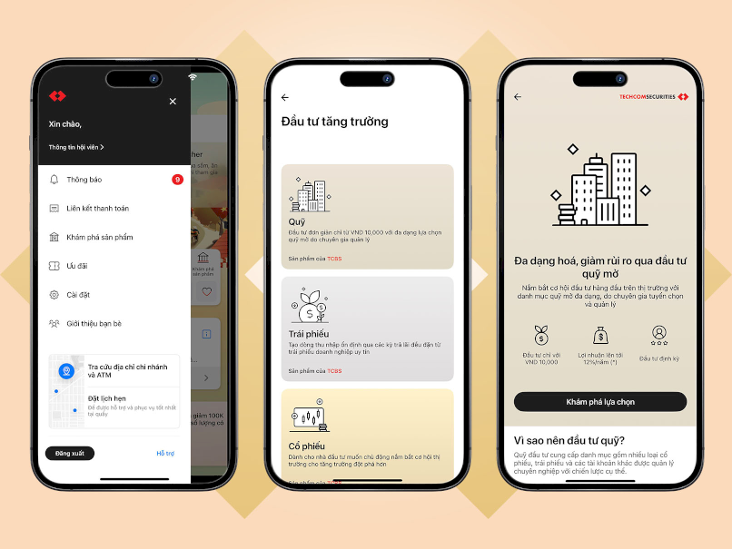 Giao dịch chứng chỉ quỹ đơn giản, nhanh chóng ngay trên ngân hàng số Techcombank Mobile.