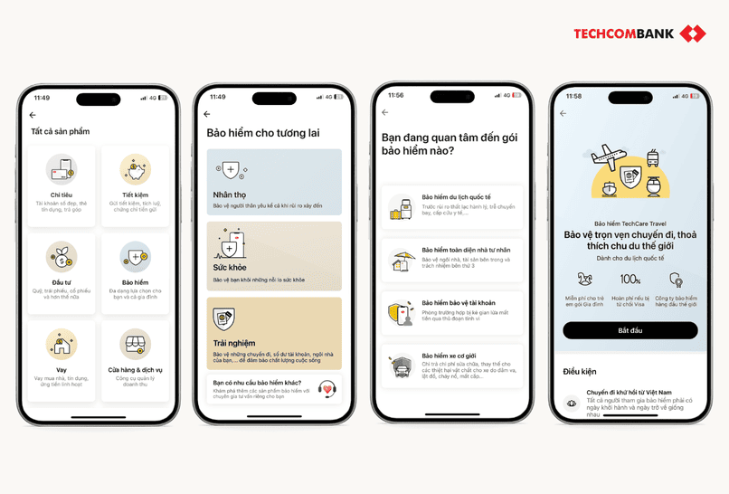 Mua bảo hiểm hành lý trên Techcombank Mobile.