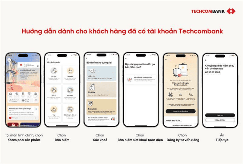 Khám phá bảo hiểm sức khỏe trên Techcombank Mobile và để lại thông tin liên hệ để chuyên gia có thể tư vấn 1 - 1.