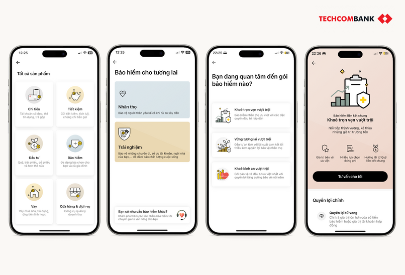 Khách hàng có tài khoản Techcombank có thể tìm hiểu về các gói bảo hiểm trên Techcombank Mobile.