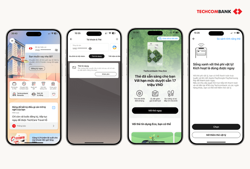 Làm thẻ tín dụng trên Techcombank Mobile.