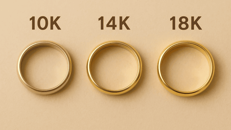 Vàng 10K có màu sắc nhạt hơn so với vàng 14K và 18K.