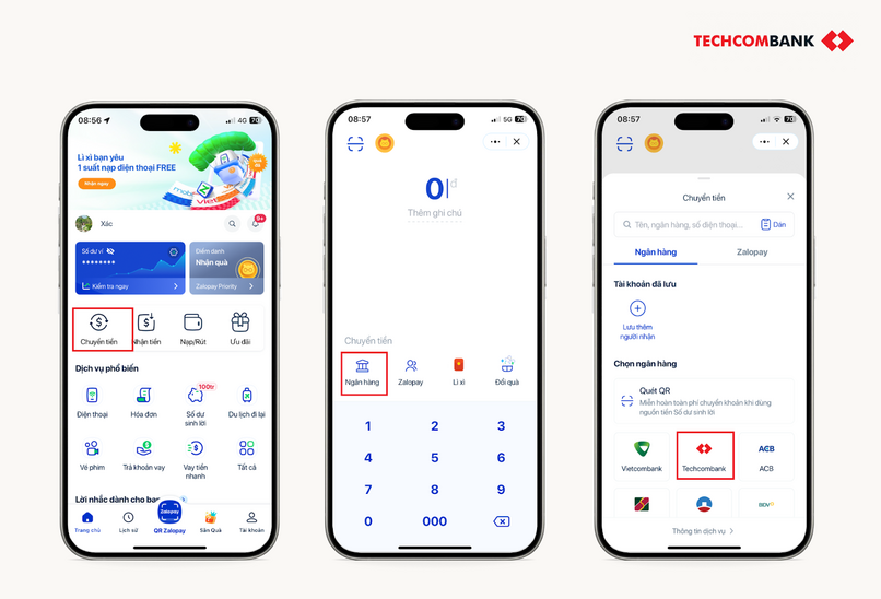 Chuyển khoản ngân hàng trên Zalopay.