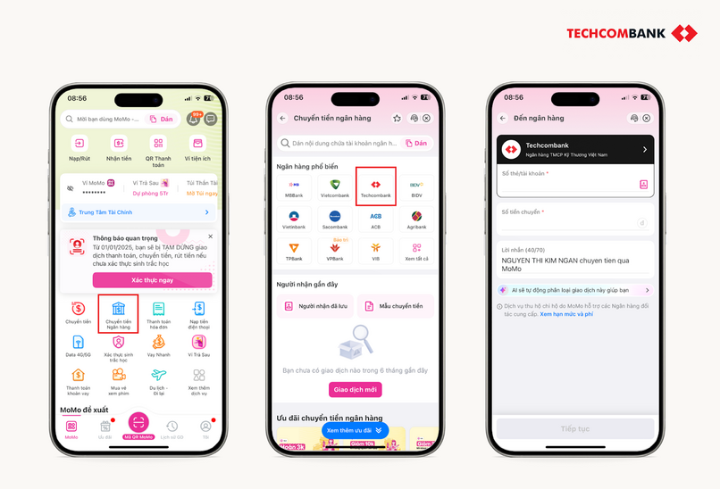 Chuyển khoản ngân hàng trên Momo.