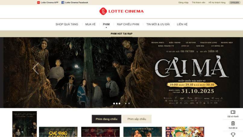 Đặt vé trên website Lotte Cinema.