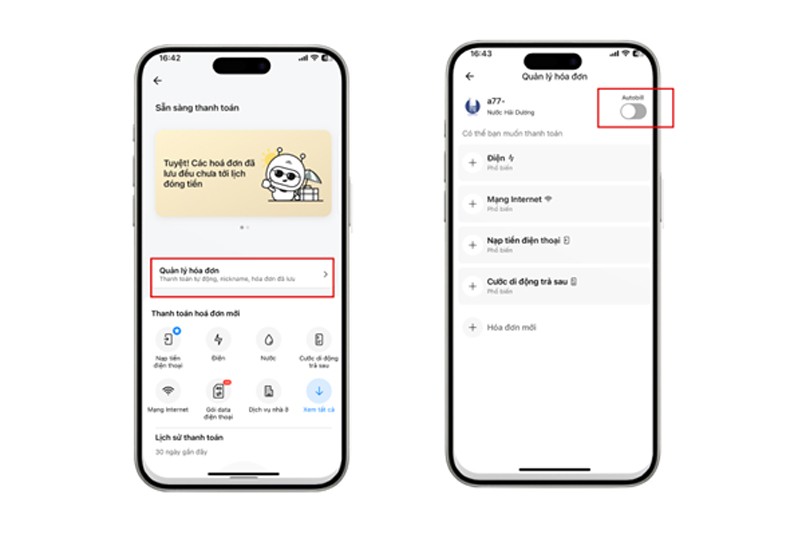 Tính năng Autobill sẽ giúp khách hàng tự động thanh toán hóa đơn mỗi tháng.
