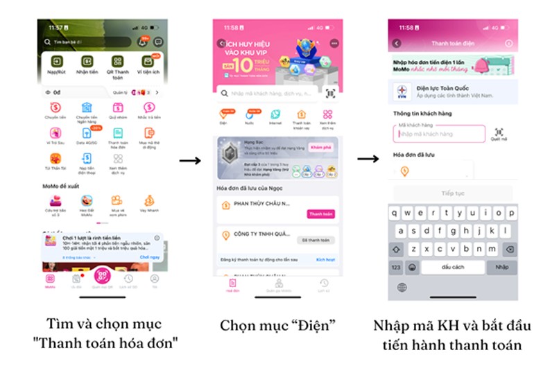 Cách đóng tiền điện bằng ứng dụng Ví MoMo.