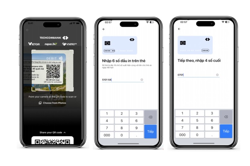 Khách hàng sử dụng tính năng Quét mã QR trên Techcombank Mobile để kích hoạt thẻ.