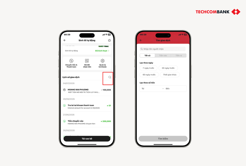 Kiểm tra lịch sử giao dịch nhanh chóng và chính xác tại ngân hàng số Techcombank Mobile. 