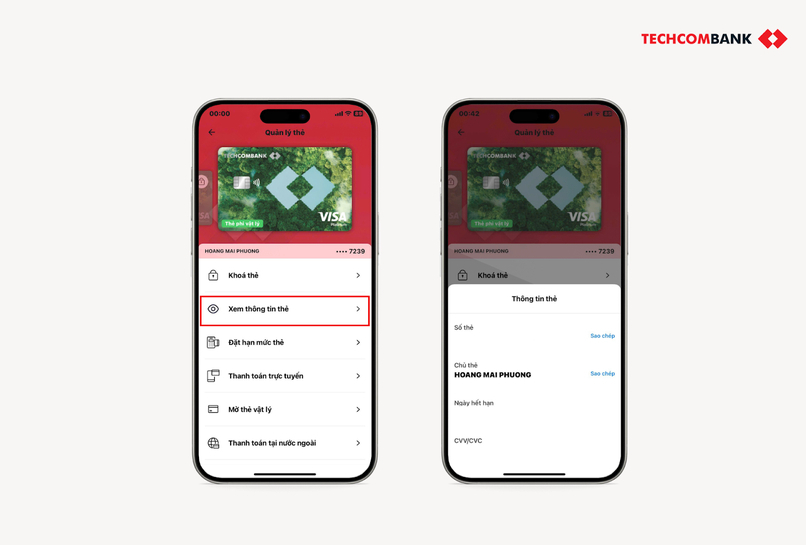 Kiểm tra thông tin thẻ thanh toán liên kết với tài khoản thanh toán trên Techcombank Mobile qua 4 bước đơn giản. 