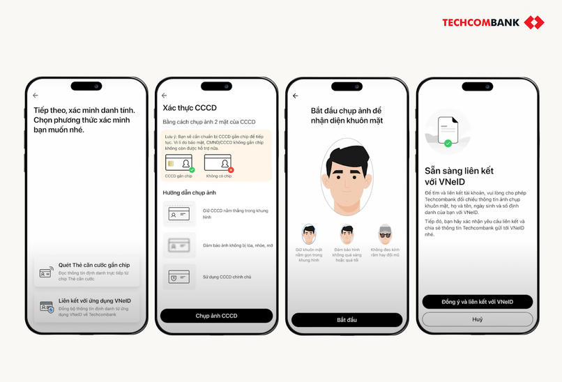 Các bước xác minh danh tính bằng cách liên kết với ứng dụng VNeID.