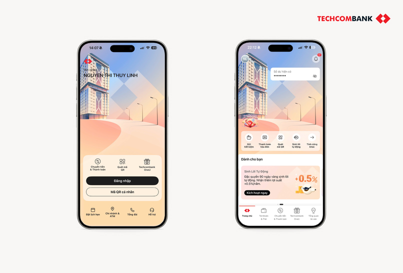 Đăng nhập vào Techcombank Mobile bằng tên đăng nhập và mật khẩu bạn vừa thiết lập.