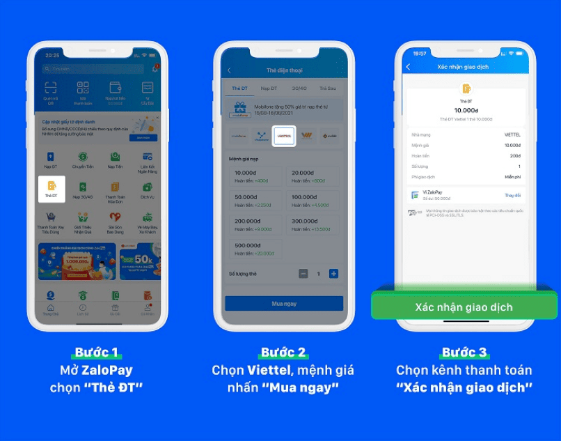 Hướng dẫn nạp thẻ Viettel qua ví điện tử Zalopay.
