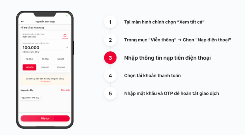 Cách nạp thẻ Viettel qua ứng dụng Viettel Money. 