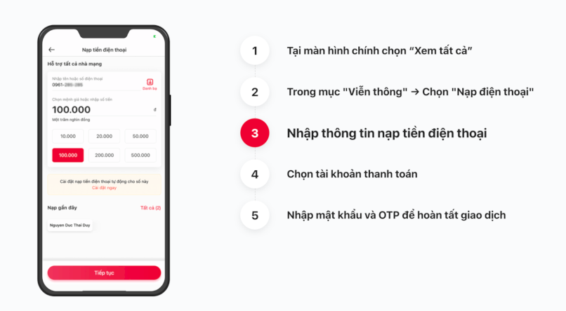 Cách nạp thẻ Viettel qua ứng dụng Viettel Money.