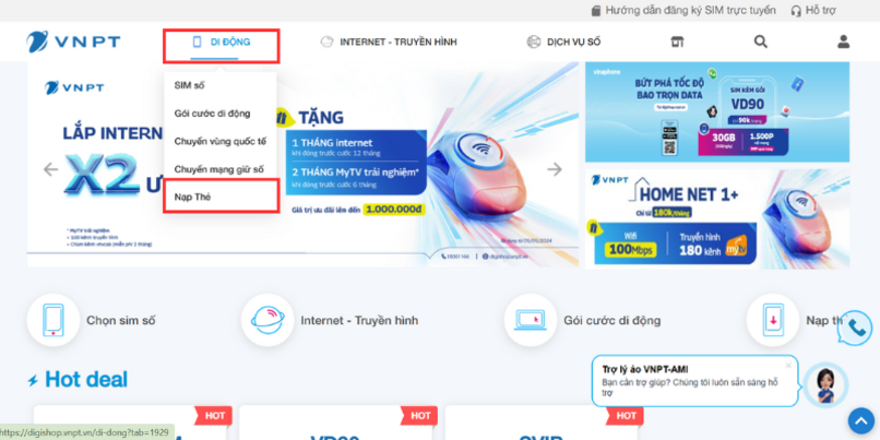 Cách nạp thẻ VinaPhone ngay trên website.