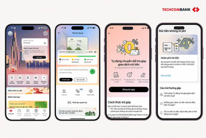 Hướng dẫn chuyển đổi trả góp giao dịch rút tiền trên Techcombank Mobile