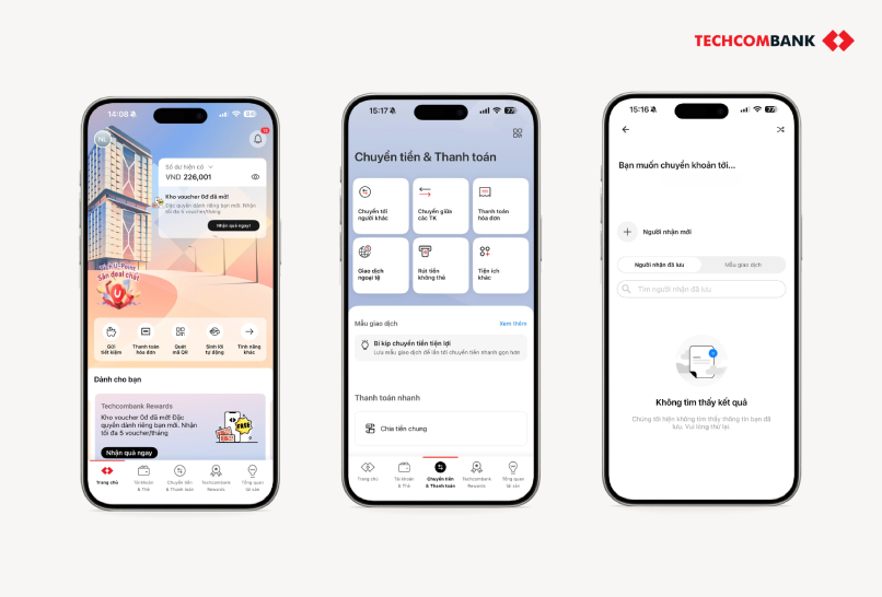 Truy cập mục Trong Techcombank và điền thông tin chuyển khoản.