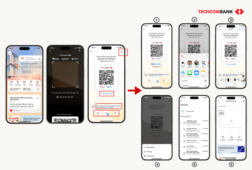 Mã QR Code Techcombank được tạo trong 30 giây trên Techcombank Mobile.
