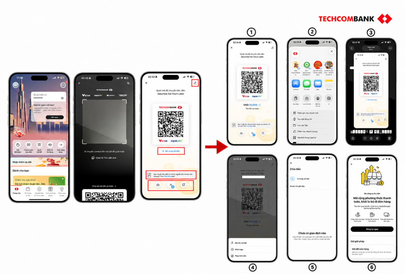 Mã QR Code Techcombank được tạo trong 30 giây trên Techcombank Mobile.