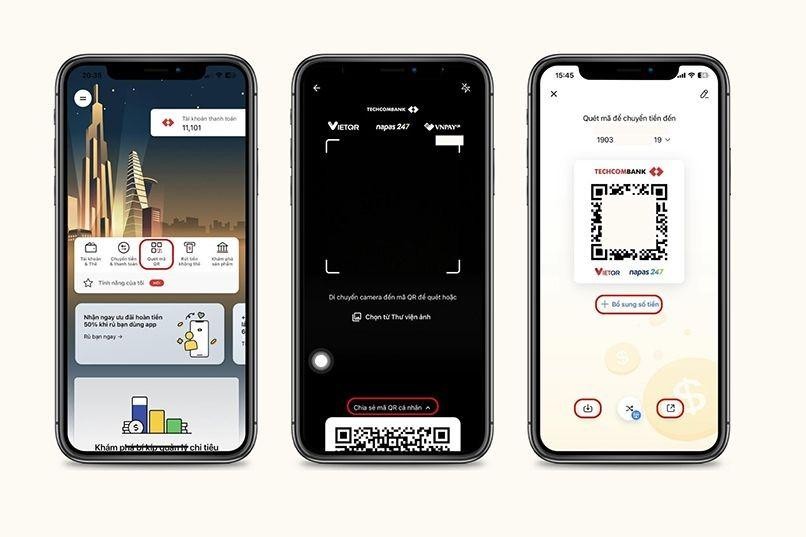 Mã QR Code Techcombank được tạo trong 30 giây trên Techcombank Mobile.