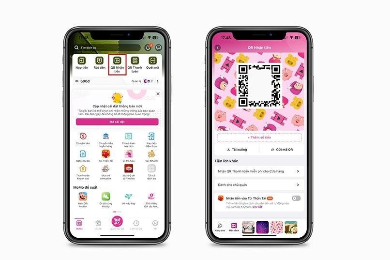Ví MoMo tích hợp tiện ích QR nhận giúp người dùng giao dịch thuận tiện hơn.