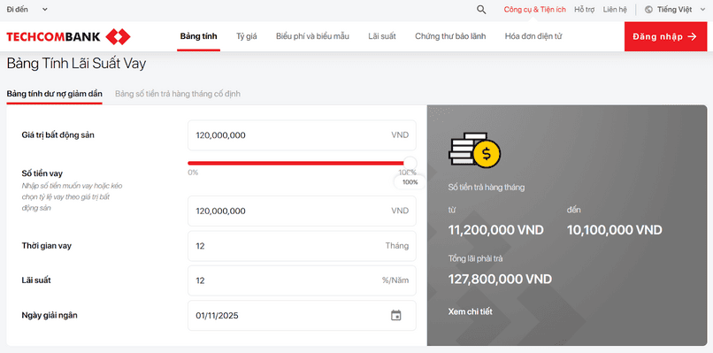 Công cụ tính lãi suất nhanh chóng, chính xác từ Techcombank.