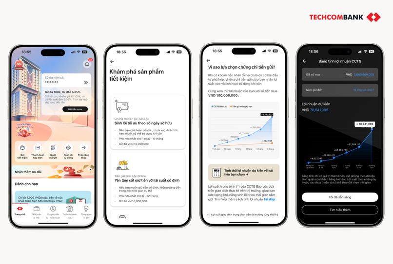 Tính thử lợi nhuận trên Techcombank Mobile.
