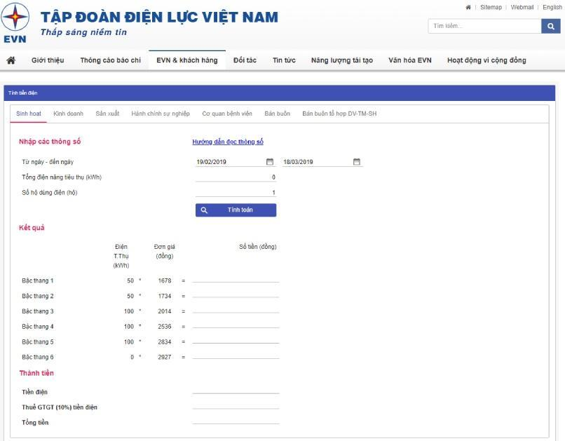 Bạn có thể truy cập website Tập đoàn Điện lực Việt Nam để tính số điện nhanh chóng.