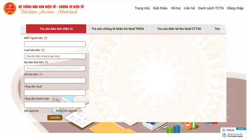 Tra cứu hóa đơn trên website hệ thống hóa đơn điện tử.