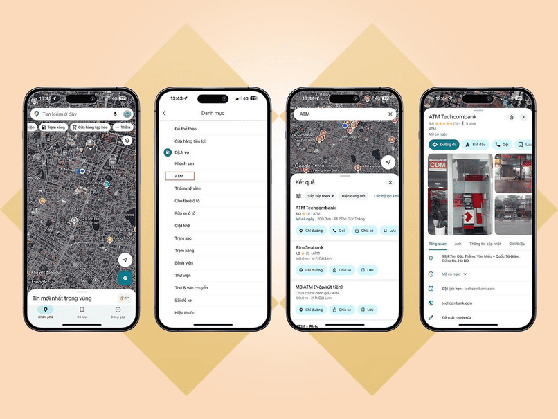 Hướng dẫn tìm cây ATM gần nhất bằng ứng dụng Google Maps.