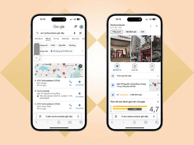 Hướng dẫn tìm cây ATM gần nhất bằng trình duyệt web.