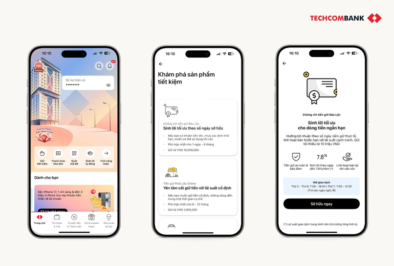 Khám phá Chứng chỉ tiền gửi Bảo Lộc trên Techcombank Mobile.