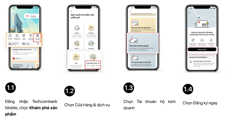 Khách hàng Đăng ký mở tài khoản Hộ kinh doanh ngay trên Techcombank Mobile