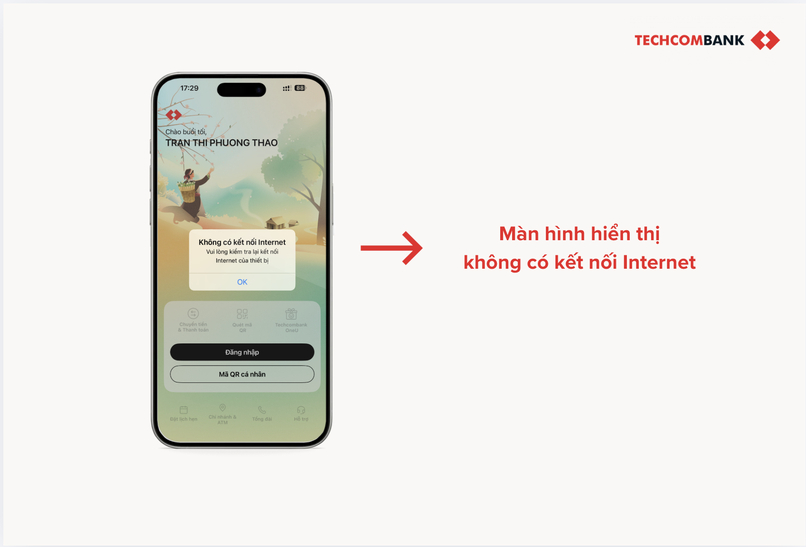 Màn hình hiển thị Không có kết nối Internet. .
