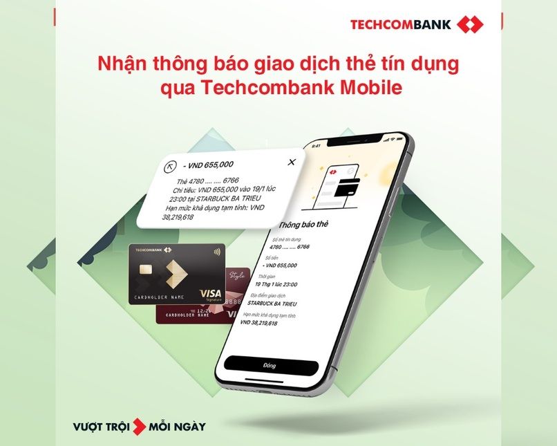 Giao dịch thẻ tín dụng qua Techcombank Mobile