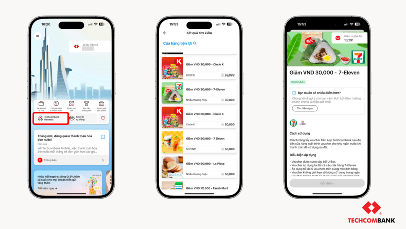 Cách lấy ưu đãi cửa hàng tiện lợi ngay trên Techcombank Mobile.