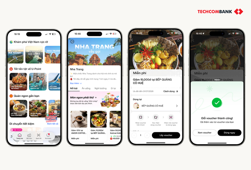 Các bước đổi voucher trên Techcombank OneU.