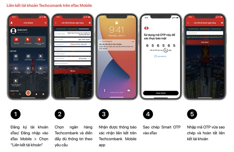 Liên kết tài khoản Techcomank trên eTax Mobile. 