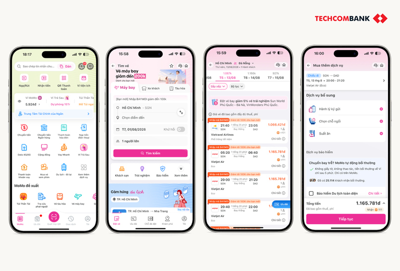 Thao tác đặt vé máy bay qua MoMo.