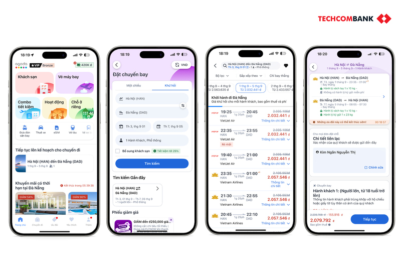 Thao tác đặt vé máy bay qua Agoda.