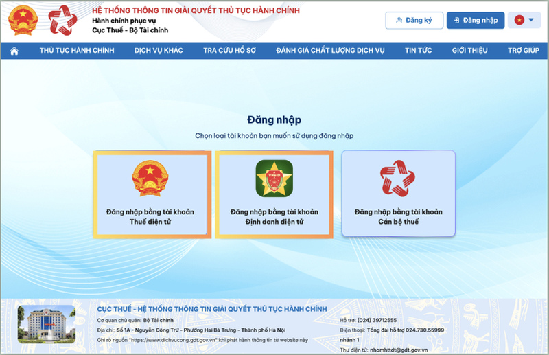 Đăng nhập tài khoản trên dịch vụ công thuế. 


